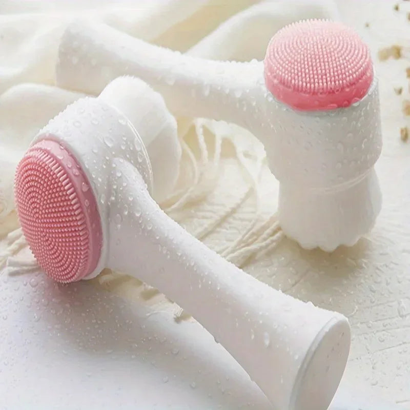 1pc Double sided facial brush with soft bristles and silicone facial cleanser