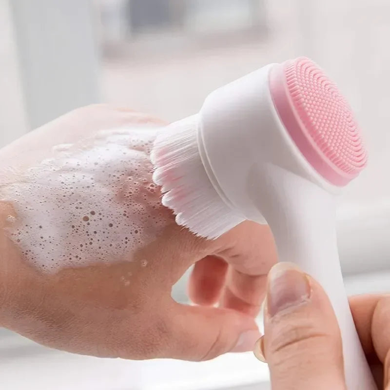 1pc Double sided facial brush with soft bristles and silicone facial cleanser